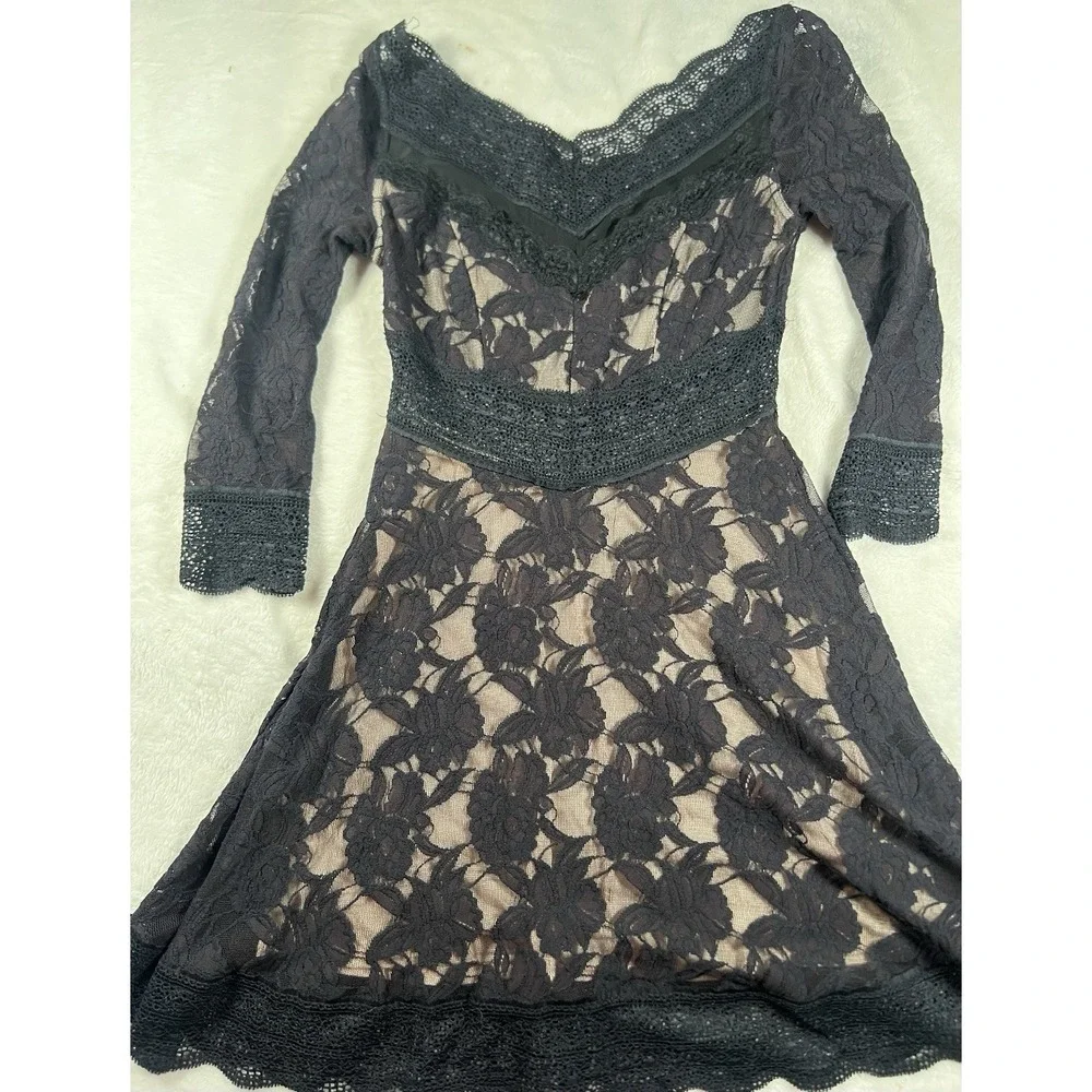 Free People‎ Lacey Affair Lace Cutout Mini Dress in Black Size XS RETAIL $168